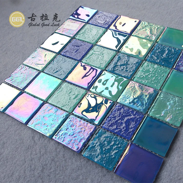 glittering grey square glass mosaic tile outdoor crystal mosaic  for swimming pool factory