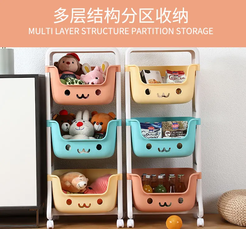 Household Colorful Plastic Children's Rolling Basket Toy Storage Rack Organizer for Kids factory