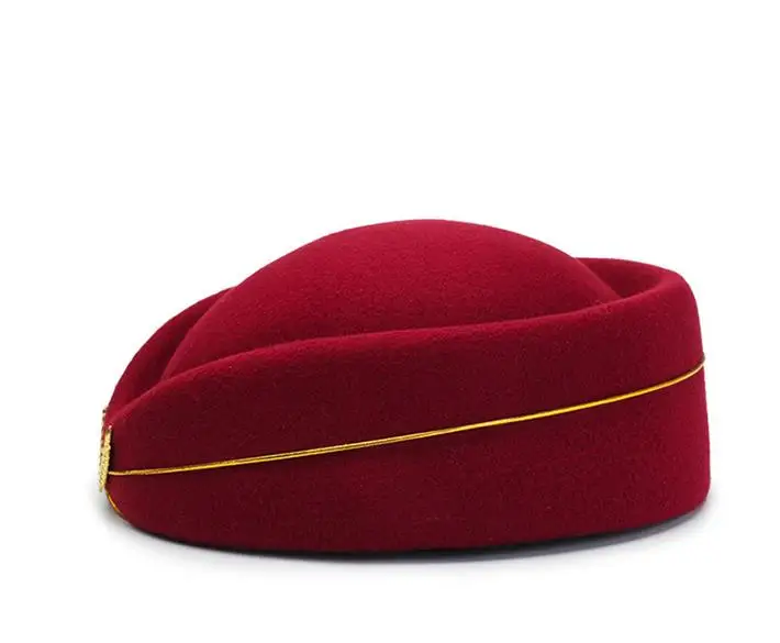 2022 Airline Stewardess Hats Handmade Performance Fedora Uniform Wool Felt Airline pilot Hat