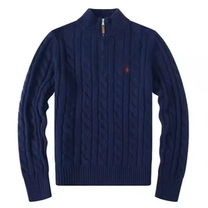 Men's Business Pullover Sweater 100% Cotton Thickened Paul Collar Half-Height Zipper Twist Knitwear Embroidered Logo POLO