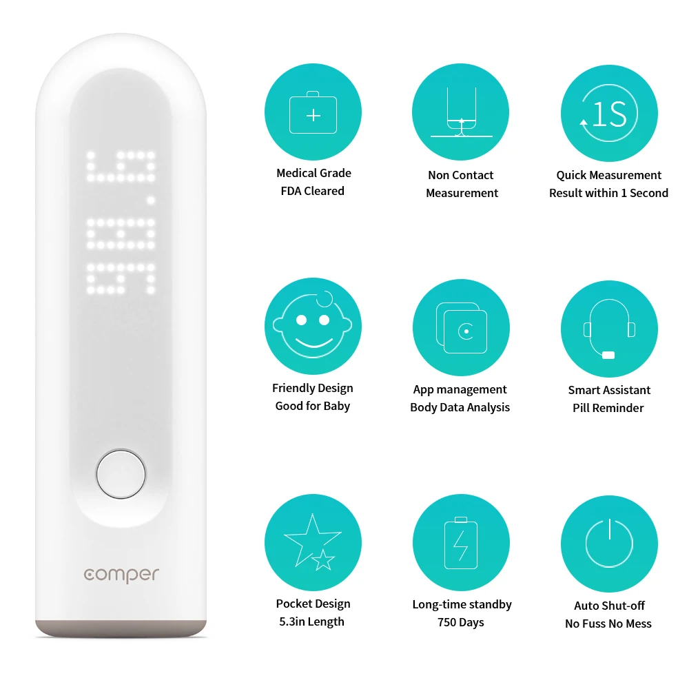 Wholesale connected and non contact smart infrared bluetooth forehead thermometer for family, office, organization