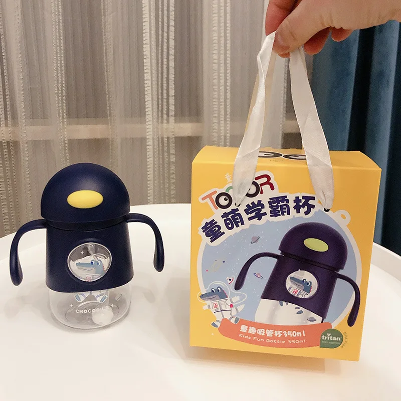 Wholesale 350ml Custom Cartoon Children Bottle Travel Leakage-proof Plastic Bpa Free Kids Drinking Cute Water Bottle with Straw