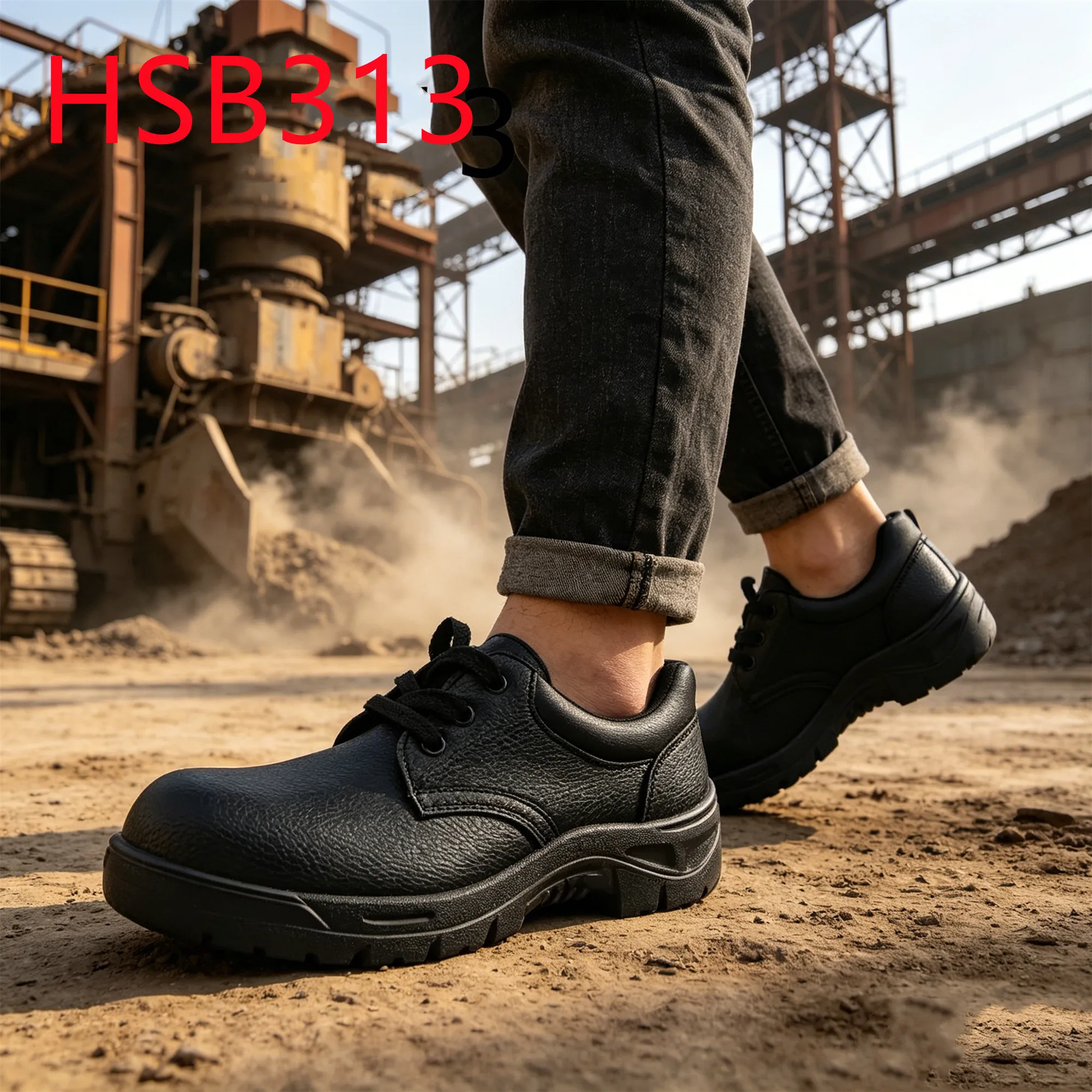 HY,UAE Market Popular Anti-acid&Alkali PU/PU Injection Sole Safety Shoes Full Embossed Leather Work Boots with Steel Toe HSB313