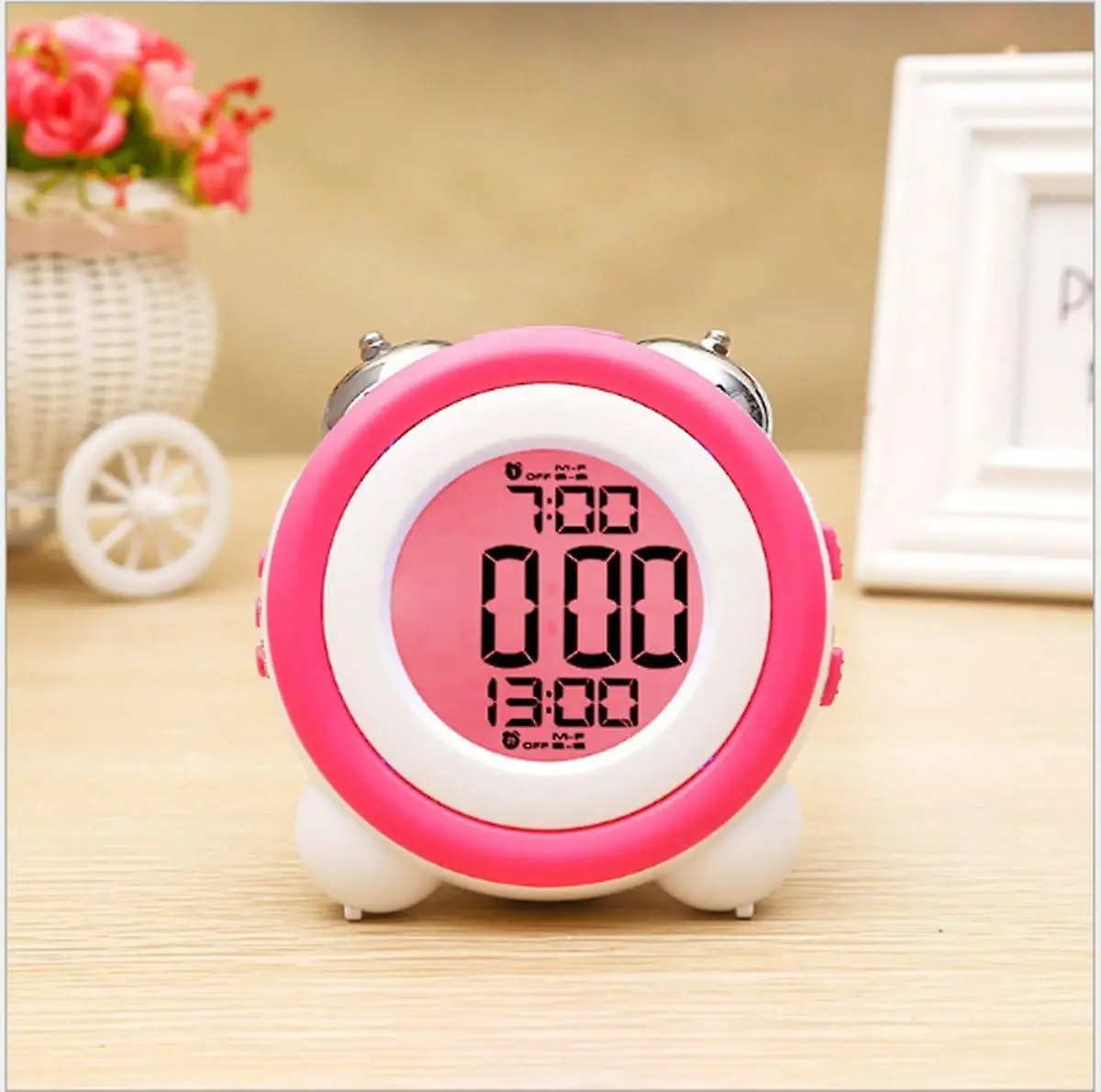 Lovely Home Decoration Cute Children Bedroom Sleep Trainer Snooze Desk Twin Bell Digital Alarm Clock for Kids