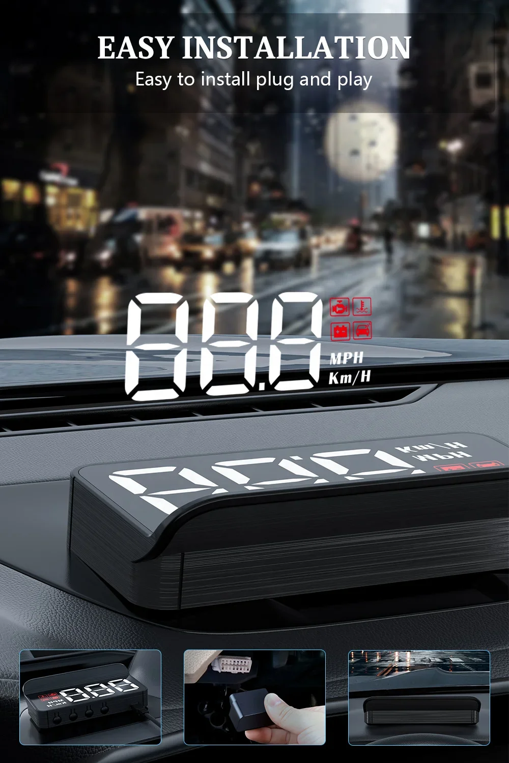 WiiYii M3 Factory Car HUD Windshield Window Display Speed Water Temperature Speed Heads up Display OBD2 for Vehicles