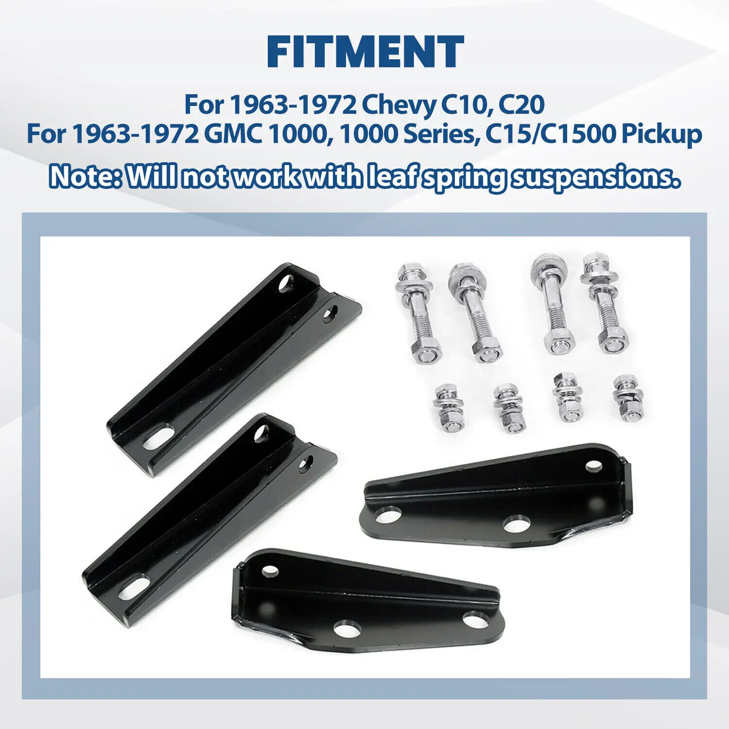 thumbnail image 2 of Rear Shock Relocation Brackets Kit For 1963-1972 Chevy C10 C20 & GMC C15 Pickup (Leaf Spring Suspension Not Compatible) 2 of 6