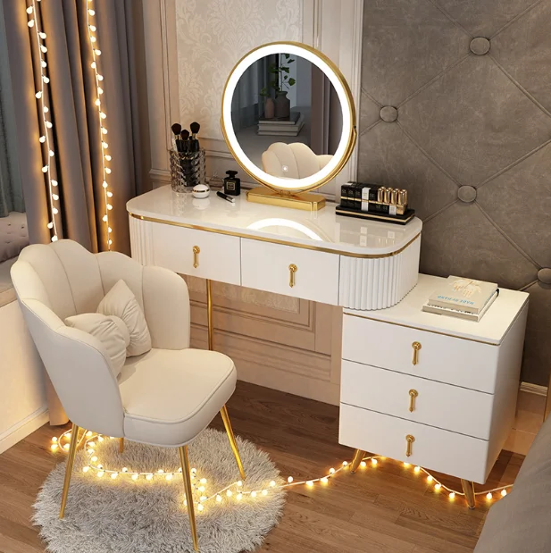 Minimalist Light Luxury Dressing Table Set Bedroom Storageintegrated Dressing Table with LED Lights Wall Mounted Dressing Table