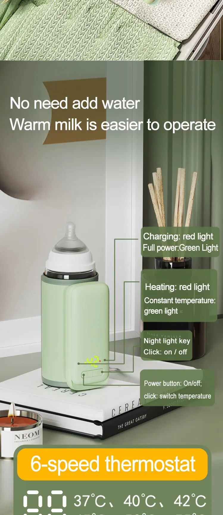 Portable Usb 6000mah Battery Bottle Warmer For Breast Milk In Car Milk