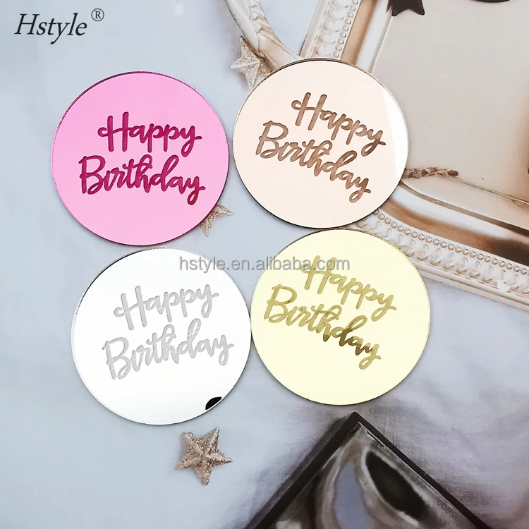 Mini Acrylic Cupcake Topper - Happy Birthday Cake Disc