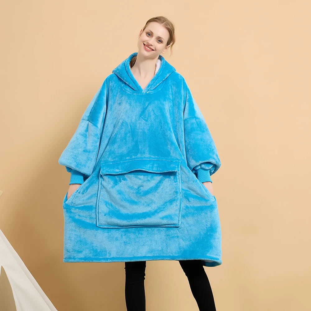 Factory Winter Custom Cozy Hooded Blanket Sherpa Fleece Flannel Hoodie Blanket Oversized Giant