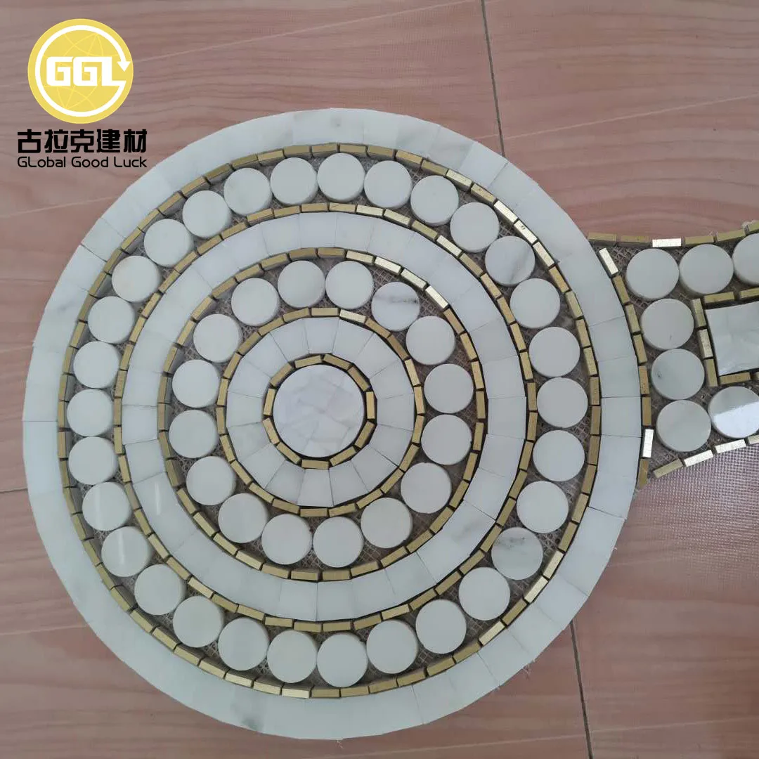 Brass mix White Marble Waterjet Mosaic Wall Tiles For Hotel Project