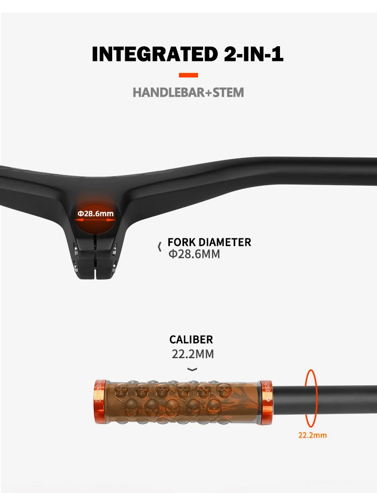 HKYMBM Carbone Cintre VTT, Plein 3K Fibre De Carbone Vélo Cintre Plat VTT Intégré Guidon 660/680