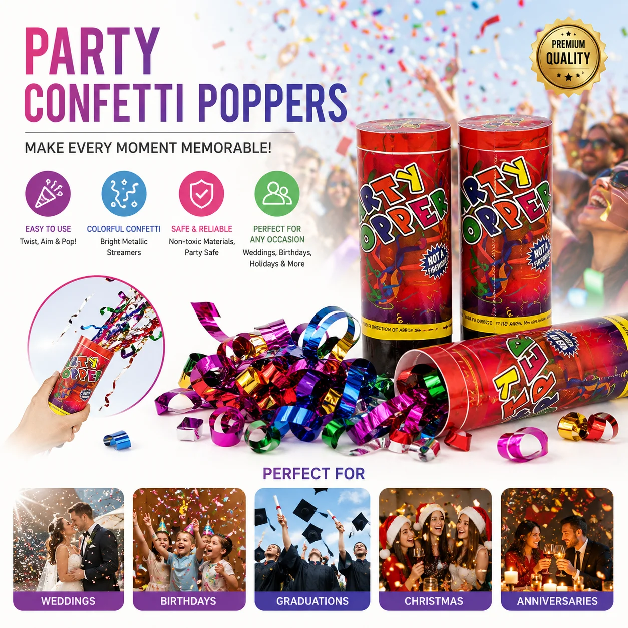 Party Confetti Poppers Cannons for Wedding Birthday Graduation Anniversary Christmas Party Celebrations Supplies Favors