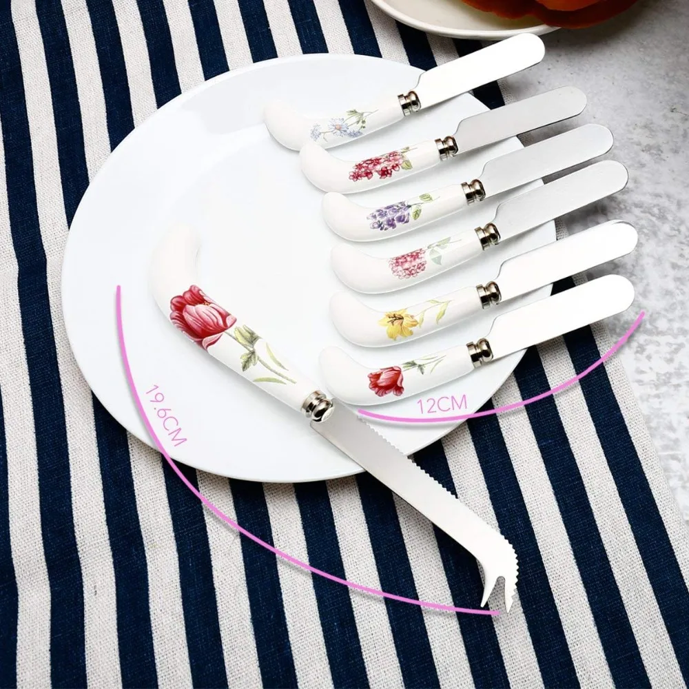 
Нож для сыра из нержавеющей стали, нож для масла, набор из 7 предметов, керамическая ручка 