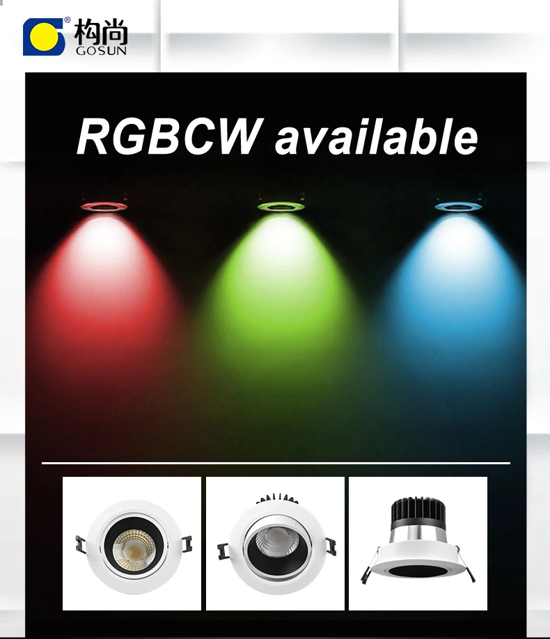 TUYA recessed RGB 8W-20W dimmable RGBW LED downlight for Hotel, Home, restaurant