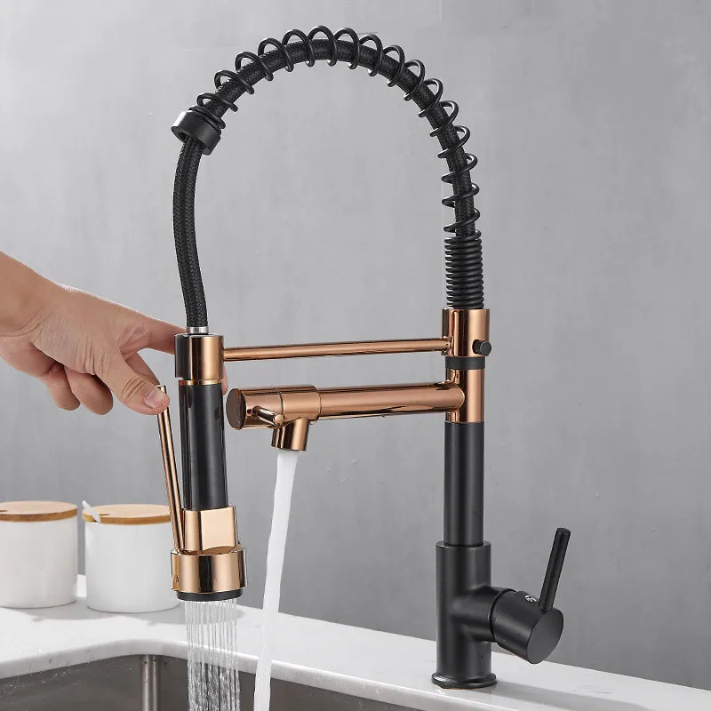 Black Rose Gold Kitchen Faucet Brass Put Out Spring Water Tap Kitchen
