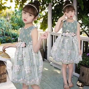 Hot Summer O-Neck Casual Girls Vest Dresses Embroidery Decoration Sleeveless Mini A-Line Breathable for Children Imported China
