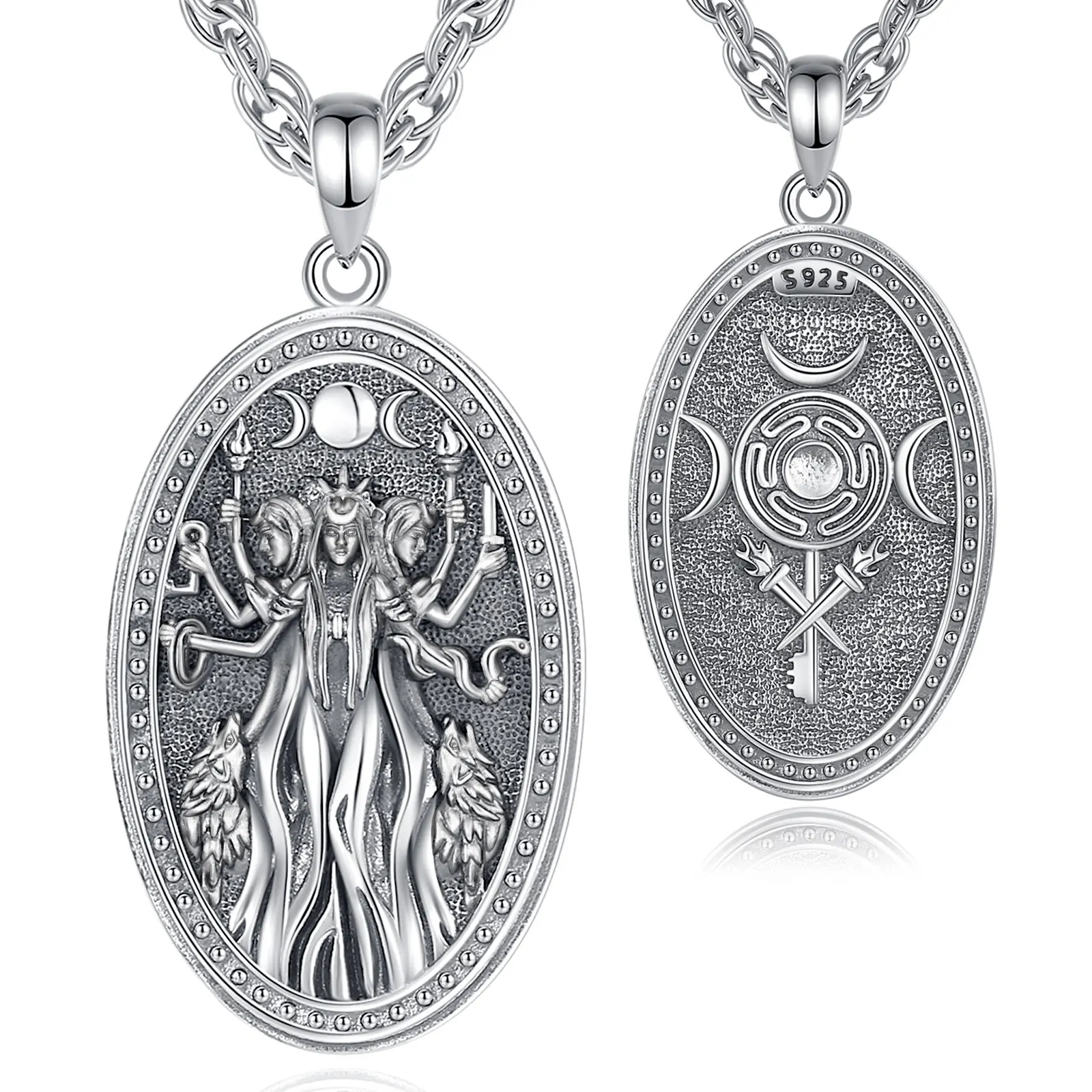 Merryshine Wholesale 925 Sterling Silver Oxidized Wiccan Pagan Triple Moon  Goddess Hecate Necklace Amulet Charm Pendant