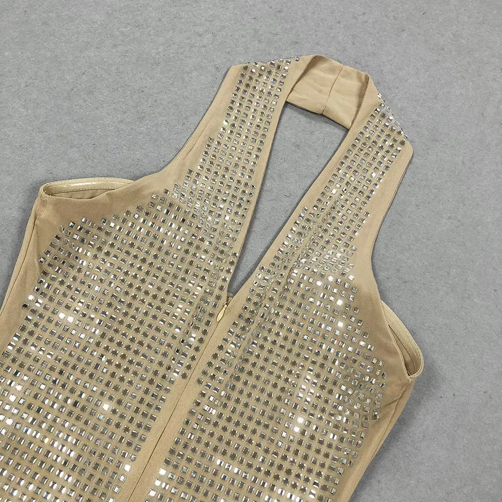 Oem Factory Low Moq Custom Elegant Womens Clothing Hot Drilling Rhinestone Halter Luxury Party Dresses Long Evening Gowns