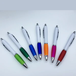 Hot Selling  White Click Plastic Ballpoint Pen with Custom logo Office Supplies Rubber Coated Promotion Plastic Ballpoint Pen
