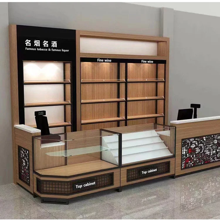 Manufacturers Wooden Large Service Desk Supermarket Cashier Cigarette