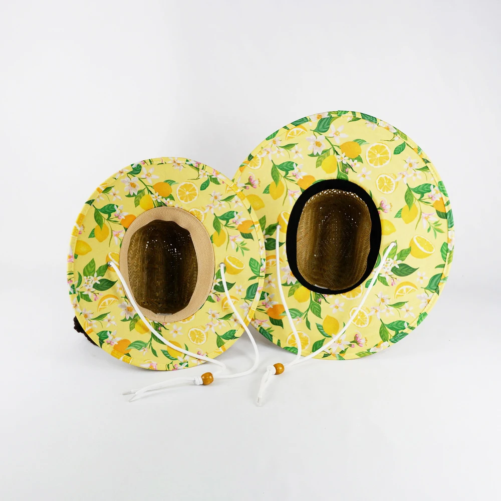 Unisex Lemon Sublimation Printed Fabric Summer Big Wholesale Custom Ribbon Lifeguard Outdoor Fishing Sombrero