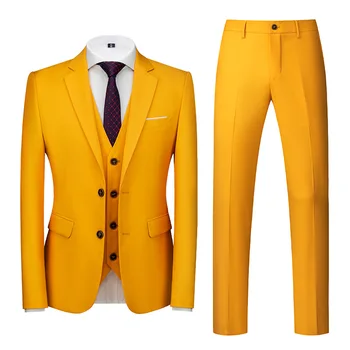 Men's New Korean Style Wedding Groom Suit Set Single Breasted Two-Button Mandarin Collar Special Price 3-Piece Suits