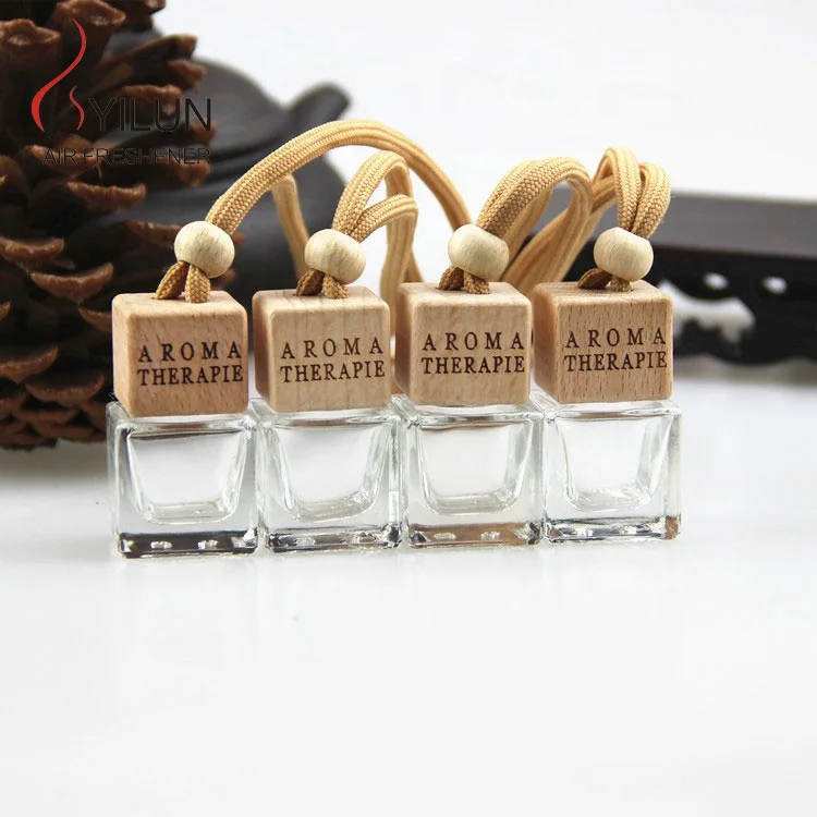 5ml 8ml Empty Square Shaped Diffuser Bottle Wooden Car Perfume Bottles Hanging Car Air Freshener for Car Diffuser Use