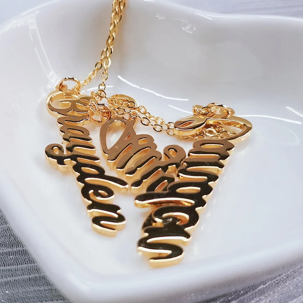 18k Gold Plated Fashion Three Name Necklace Personalized Multi