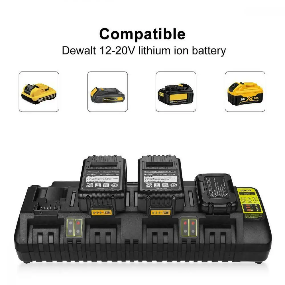 Dewalt 20V DCB203 DCB200 12V/20V4ポート用DCB10412A急速充電器USB付き4バッテリー充電器