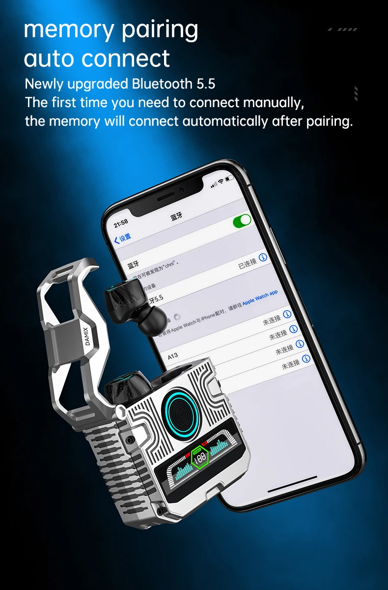 2024 New Gaming Wireless Earbuds GQ-11 LED Power Bank Earphone Fashion Design In-ear Earbuds GQ-11