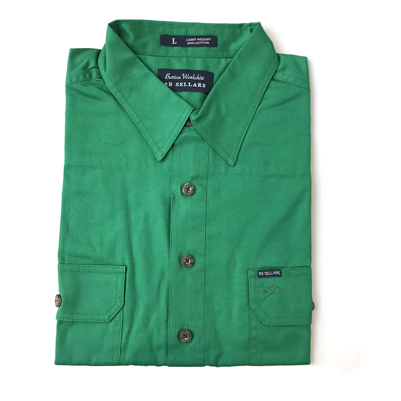 Men's100% Cotton Full Button Long Sleeves Double Chest Pocket Workshirt ...