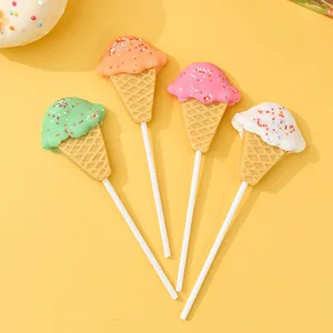 Assorted Hard Candy Lollipops Ice Cream Shaped Snacks for Kids Fruit Sweet Stick Bar Halal Certified Cute Children's Holiday Box