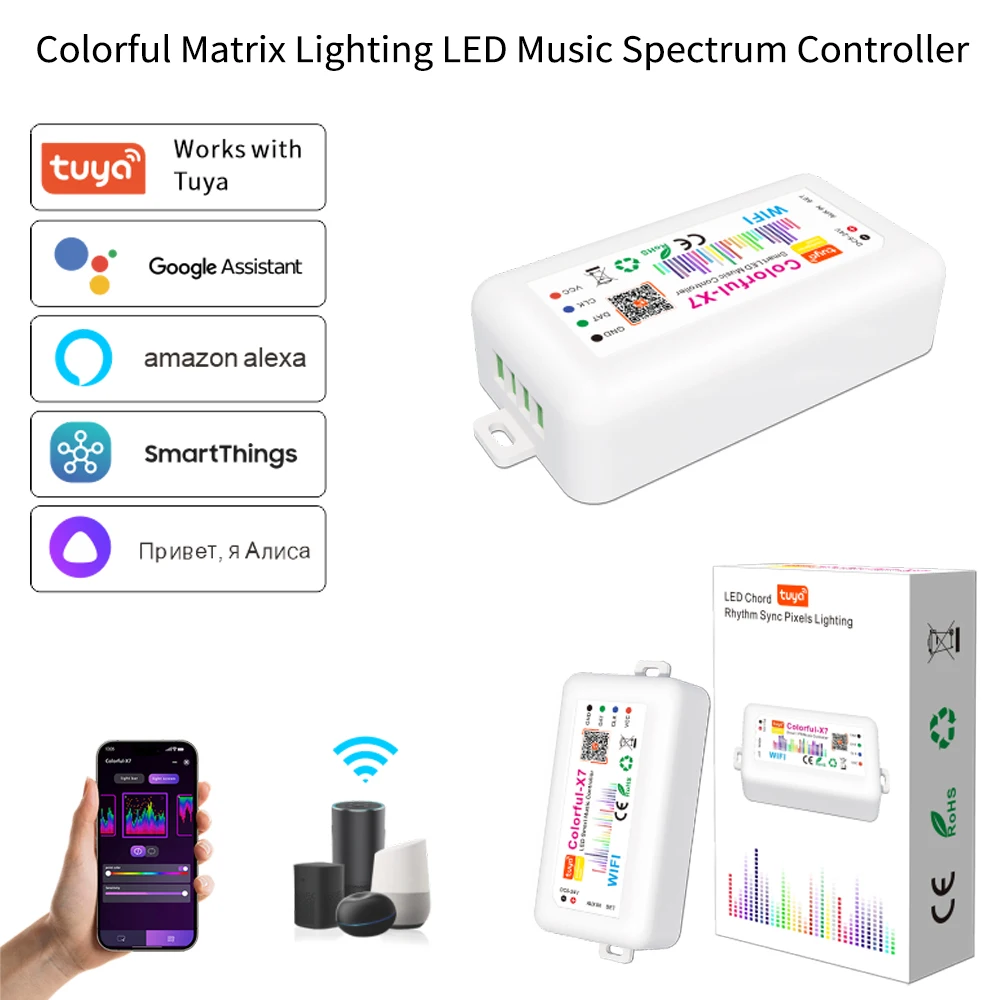 Tuya Smart WiFi Zigbee BT Colorful X7 LED Music Controller SP107E Matrix 1024 Pixels LED Panel Light Music Spectrum Controller
