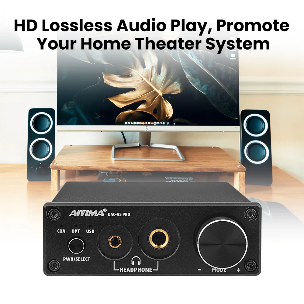 AIYIMA DAC A5 Pro Mini Hoofdtelefoonversterker HIFI USB DAC 24BIT 192KHz Met DC12V