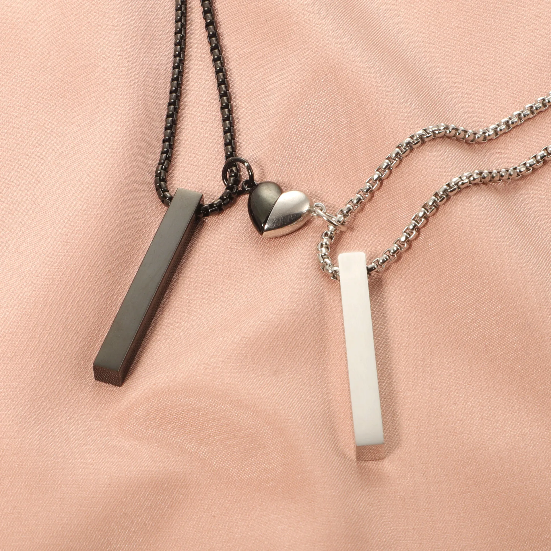 Bar Magnetic Split Heart Necklace