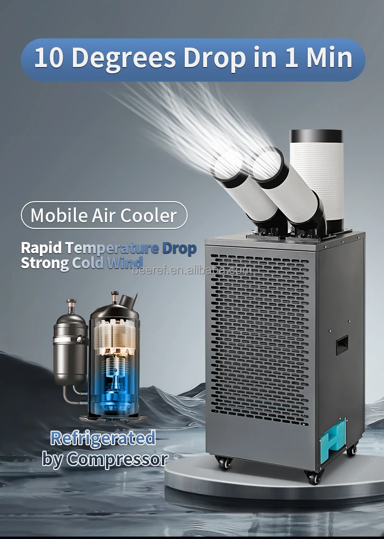 Double Outlet Mobile Air Cooler for Offices, GMCC Compressor, DC Fan - detail 6