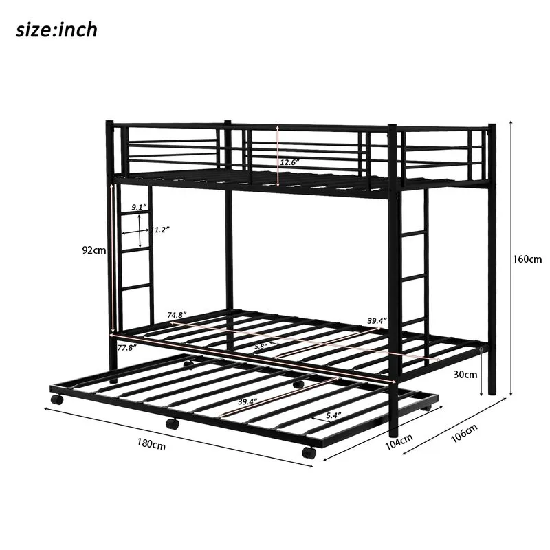 White Wrought Iron Bed Kids Double Twin Single Metal Bunk Bed With