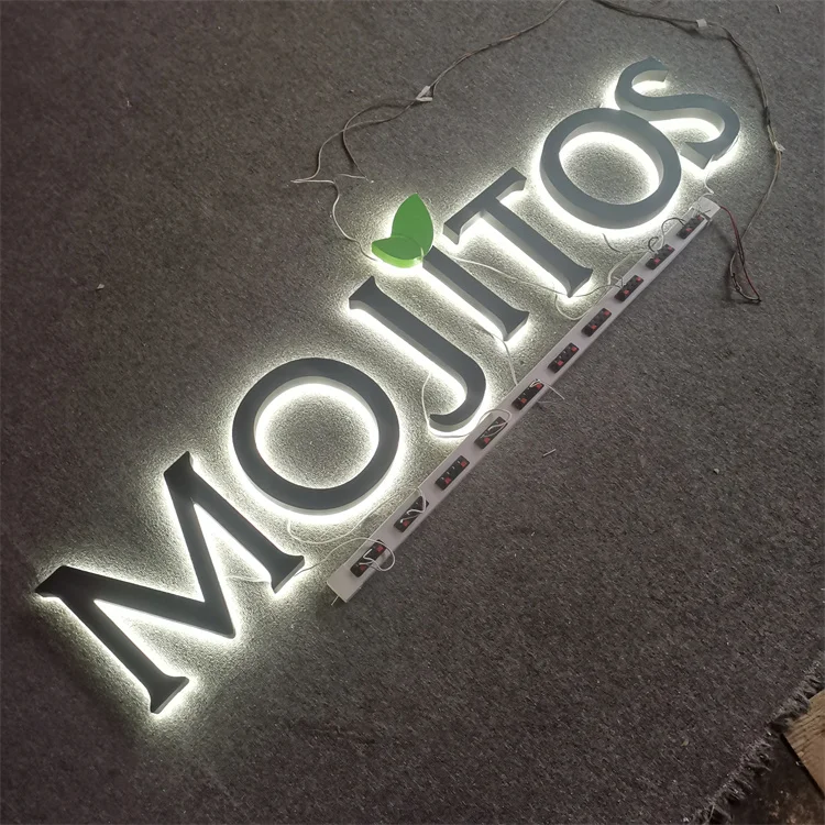 High Quality Easy Wall Mounted LED  Reversed Stainless Steel Company Brand Name LED  Backlit Letter Sign