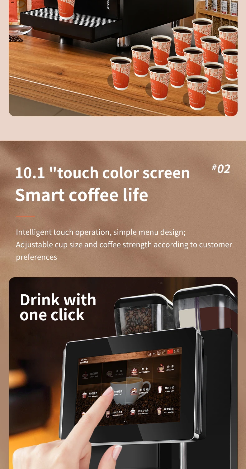 Pilot With 24g Brewer Capacity Expresso Coffee Machine Big Touch Screen Fully Automatic Coffee Machine With Fresh Milk details