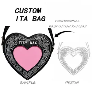 Custom Heart Shape Ita Bag Custom Ita Bag Transparent Pvc Cute Messenger Ita Bag for Lady and Girls