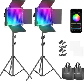 Neewer 2 Packs 660 PRO RGB LED Video Light Bi-Color Video Lighting for Gaming/Streaming/Zoom/YouTube/Webex/Photography