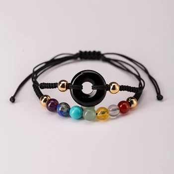 Healing Gemstone Jade Donut Bracelet Natural Crystal Chakra Quartz Beads Rope Adjustable Charms Woven Bracelet