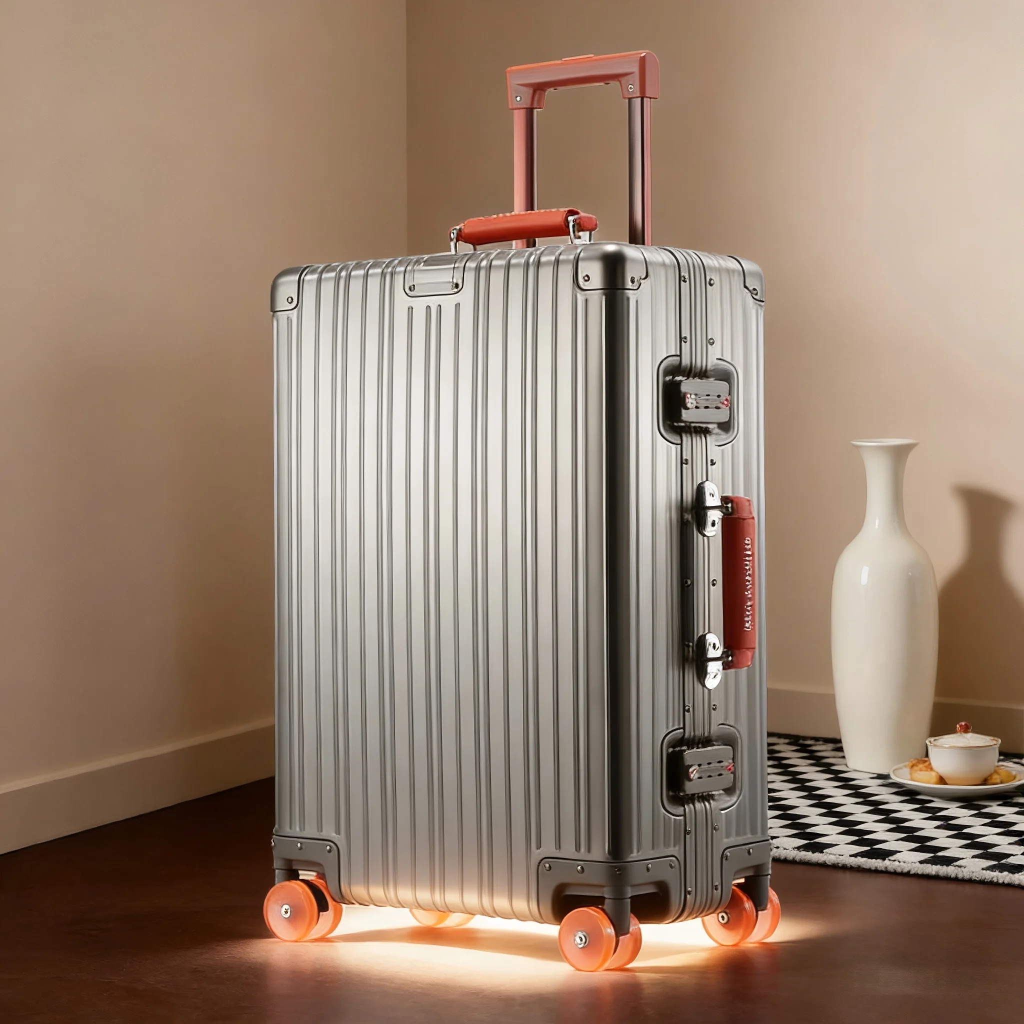Full Aluminum Suitcase Luggage 20-28 Inch Business Password Trolley Case Spinner Large Capacity Leisure Travel Leather Handle