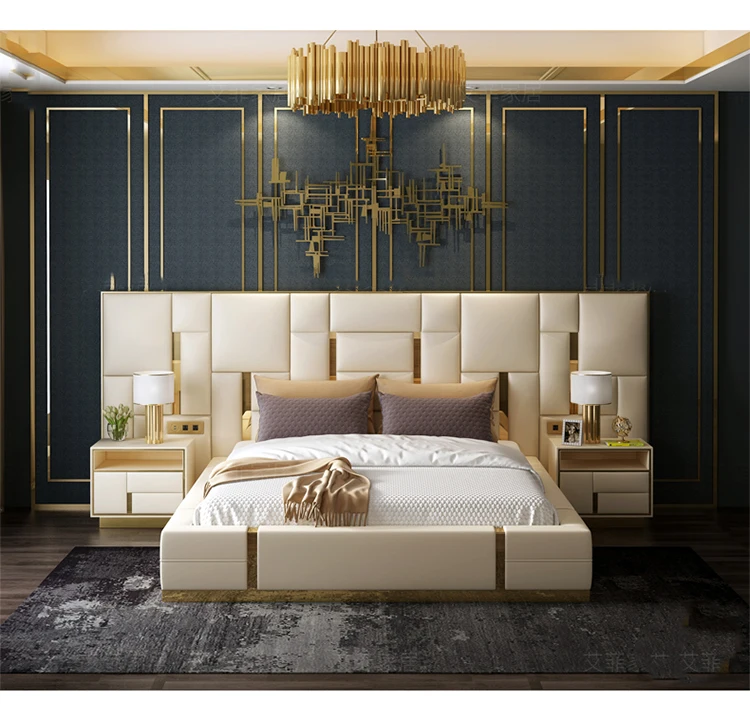Latest Design Bedroom Set Modern Ottoman Pattern Headboard Luxury Bed