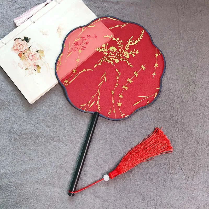 
 Красный цвет ткань Бамбук ручной вентилятор шелковой ткани  