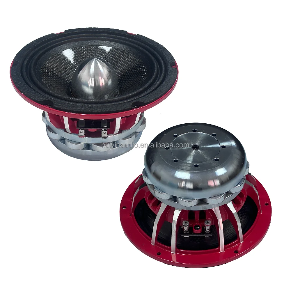 HYW-650-046 Updated Version Mid Range Neo Magnet Cone Car Stereo Speakers Shiny Carbon