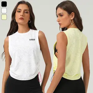 New Soft Round Neck Breathable Quick Dry Sleeveless Tops Women Short Sports Fitness Yoga Gym Tops