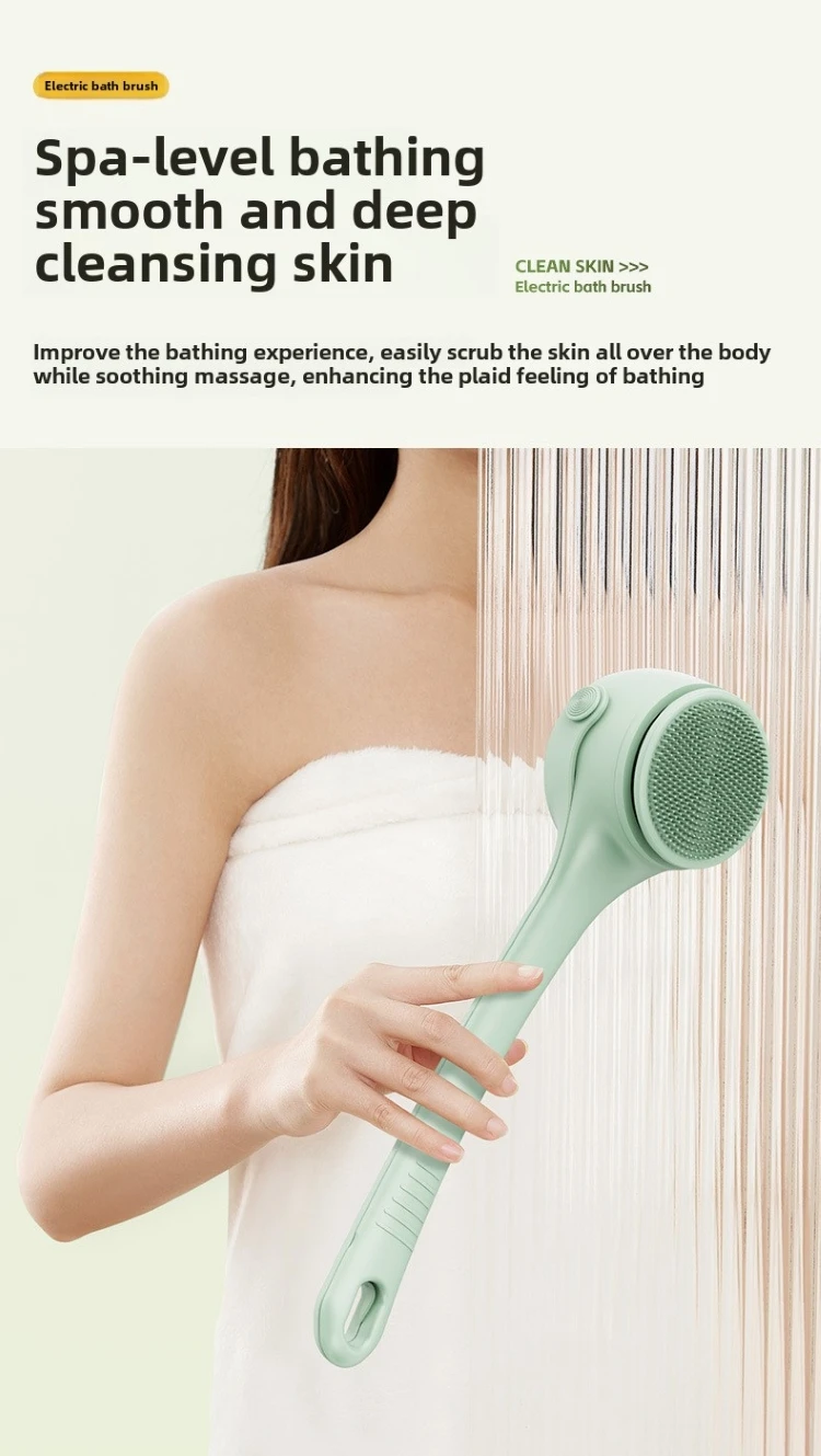 New Arrivals Silicone Scrubber Soft Rechargeable Shower Brush Long Handheld Electric Body Scrub