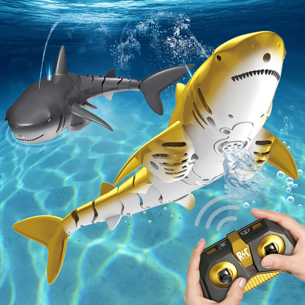 HW 2.4G Radio Control Bath Fishing Toys Golden RC Shark Waterproof Shark RC Toy Remote Control Shark